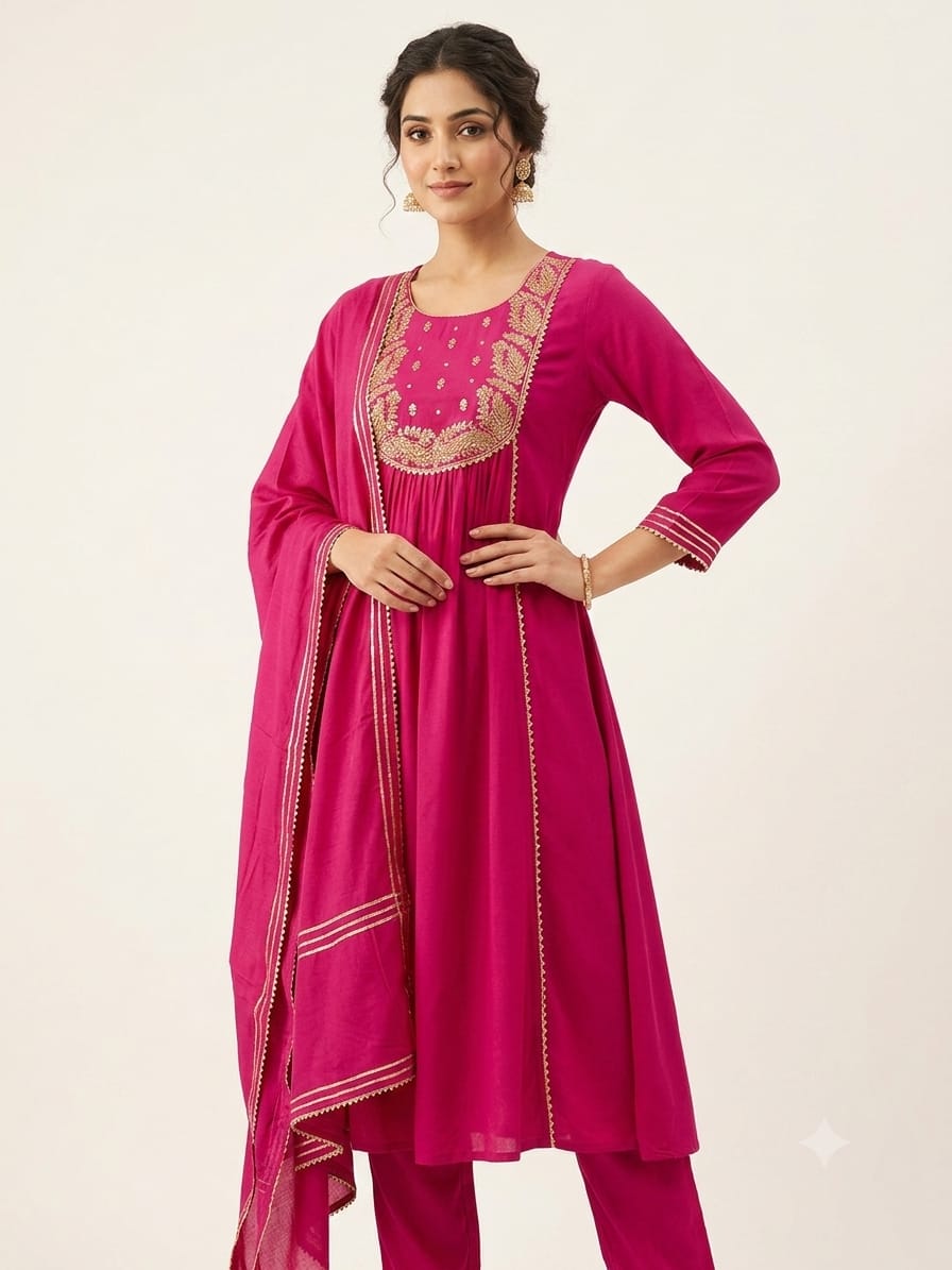 Frock-style suit with pent-plazzo dupatta-3ps